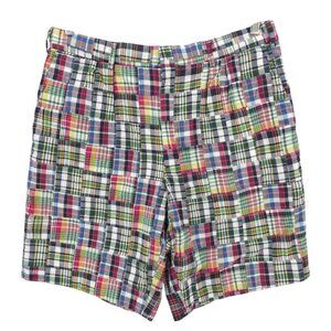 ENGLISH SPORTS SHOP BERMUDA Plaid Shorts Handwoven Indian Madras Pleated Size 36